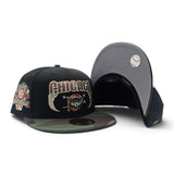 Black Chicago Cubs Lightning Logo Woodland Camo Visor Gray Bottom 1990 All Star Game Side Patch New Era Fitted (Copy)