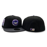 Black Chicago Cubs Gradient Logo Dark Gray Visor Gray Bottom Be Alert Foul Balls Side Patch New Era 59Fifty Fitted