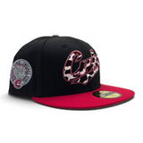 Black Cow Print Logo Chicago Cubs Red Visor Gray Bottom Wrigley Field Side Patch New Era 59Fifty Fitted