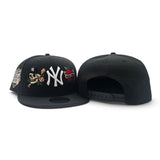 Black New York Yankees Tattoo Logo Gray Bottom Upside Down 1999 World Series Side Patch New Era 9Fifty Snapback Hat