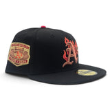 Black Flame Oakland Athletics Gray Bottom Oakland Coliseum Side Patch New Era 59Fifty Fitted