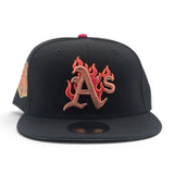 Black Flame Oakland Athletics Gray Bottom Oakland Coliseum Side Patch New Era 59Fifty Fitted