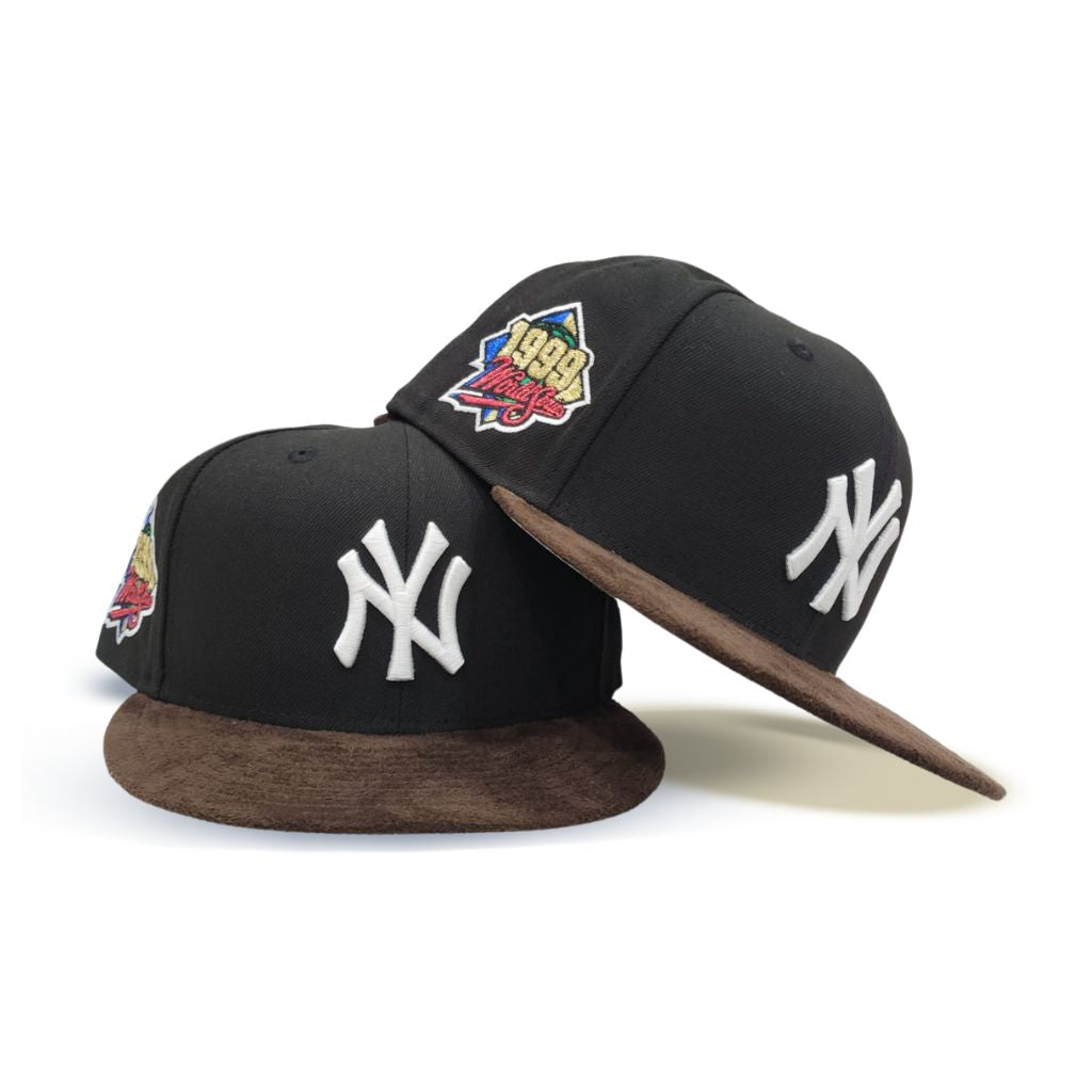 Black New York Yankees Brown Suede Visor Gray Bottom 1999 World Series Side Patch New Era 59Fifty Fitted