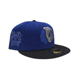 Royal Blue Chicago Blackhawks Black Visor Gray Bottom Chicago Logo Side Patch New Era 59Fifty Fitted