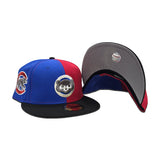 Blue Red Split Chicago Cubs Black Visor Gray Bottom Cubs Side Patch New Era 59Fifty Fitted