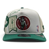 White Trucker Boston Celtics Kelly Green Visor Gray Bottom 18X World Champions New Era 9Fifty A-Frame Snapback