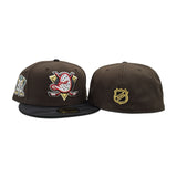 Brown Anaheim Mighty Ducks Tonal Black Camo Visor Green Bottom 30th Anniversary Side Patch New Era 59Fifty Fitted