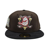 Brown Anaheim Mighty Ducks Tonal Black Camo Visor Green Bottom 30th Anniversary Side Patch New Era 59Fifty Fitted