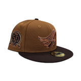 Toasted Peanut Los Angeles Angels Dark Brown Visor Gray Bottom 50th Anniversary Side Patch New Era 59Fifty Fitted