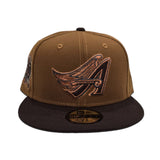 Toasted Peanut Los Angeles Angels Dark Brown Visor Gray Bottom 50th Anniversary Side Patch New Era 59Fifty Fitted