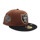 Light Brown Las Vegas Raiders Black Visor Gray Bottom 50th Anniversary Side Patch New Era 59Fifty Fitted