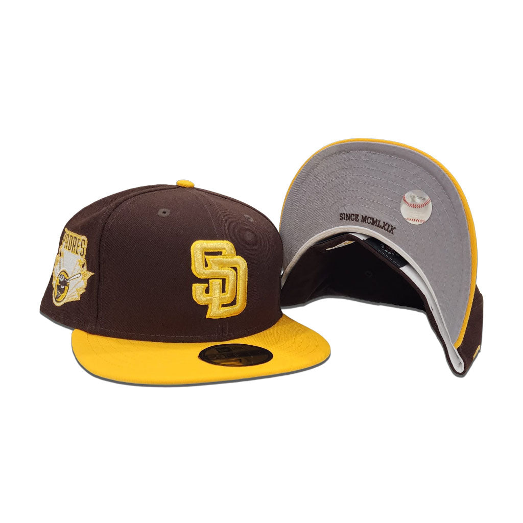 Brown San Diego Padres Yellow Visor Gray Bottom Gameday Gold Pop Stars Side Patch New Era 59Fifty Fitted