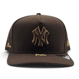Brown New York Yankees Curved Brim Metal Badge Gray Bottom New York Script Side Patch New Era 9Fifty A-Frame Snapback