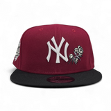 Burgundy New York Yankees Rose Logo Black Visor Gray Bottom 1996 World Series Side Patch New Era 9Fifty Snapback