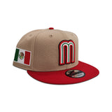 Camel Mexico Red Visor Gray Bottom Mexico Flag Side Patch World Baseball Classic New Era 9Fifty Snapback