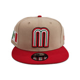 Camel Mexico Red Visor Gray Bottom Mexico Flag Side Patch World Baseball Classic New Era 9Fifty Snapback