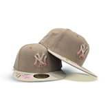 Camel Hand Stitched Floral New York Yankees Gray Bottom New Era 59Fifty Fitted