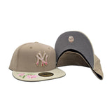 Camel Hand Stitched Floral New York Yankees Gray Bottom New Era 59Fifty Fitted