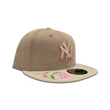 Camel Hand Stitched Floral New York Yankees Gray Bottom New Era 59Fifty Fitted