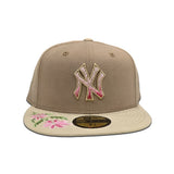 Camel Hand Stitched Floral New York Yankees Gray Bottom New Era 59Fifty Fitted