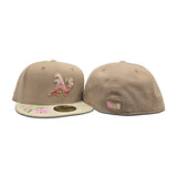 Camel Hand Stitched Floral Oakland Athletics Gray Bottom New Era 59Fifty Fitted