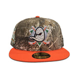 Real Tree Camo Glow in The Dark Anaheim Mighty Ducks Orange Visor Green Bottom 30th Anniversary Side Patch New Era 59Fifty Fitted