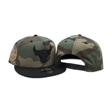 Green Camo Chicago Bulls Metal Badge Black Visor Gray Bottom 6x Champions New Era 9Fifty Snapback