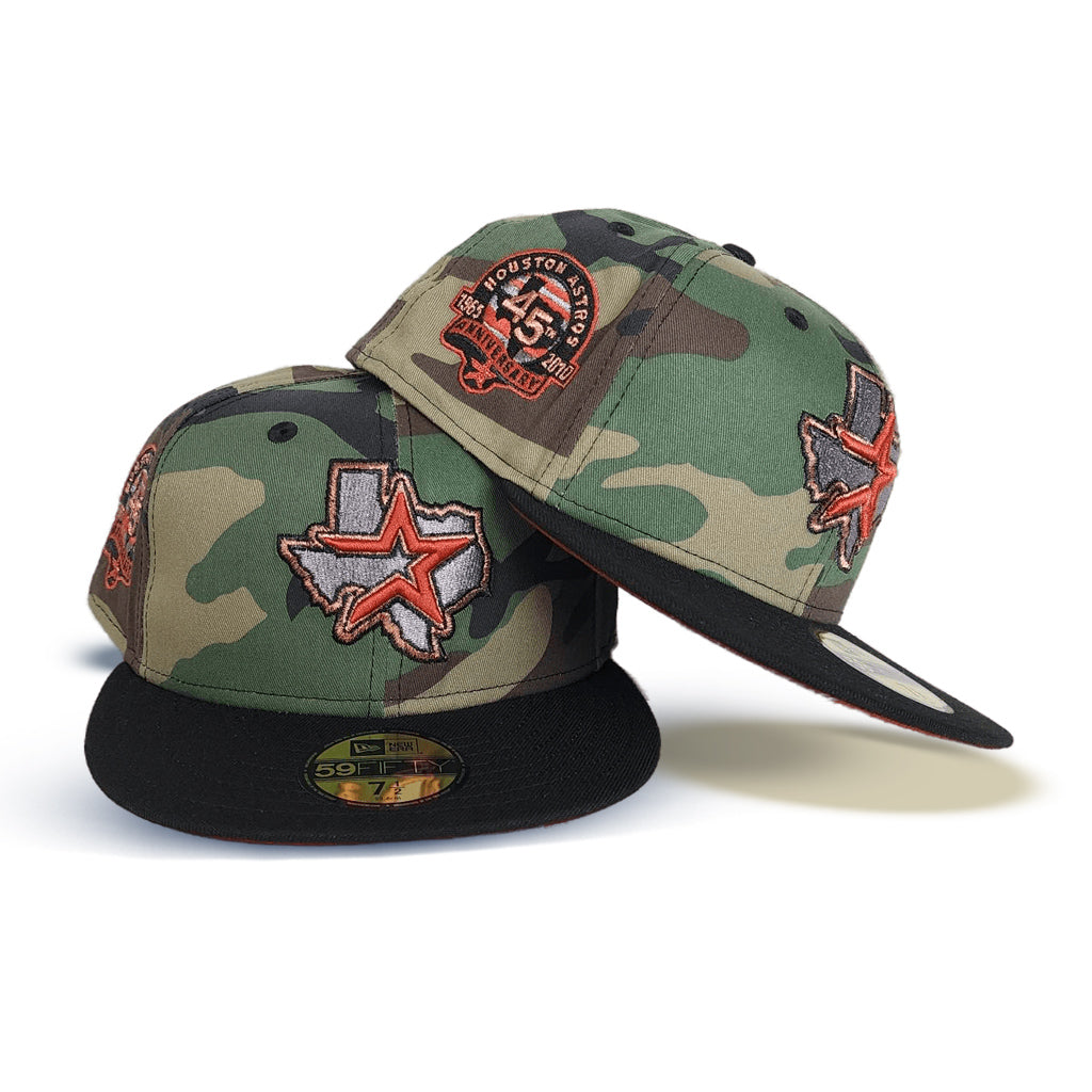 Camo Houston Astros Black Visor Brick Red Bottom 45th Anniversary Side Patch New Era 59FIFTY Fitted 7
