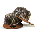 Real Tree Camo Los Angeles Dodgers Camel Visor Gray Bottom 40th Anniversary Dodgers Stadium Side Patch New Era 59Fifty Fitted