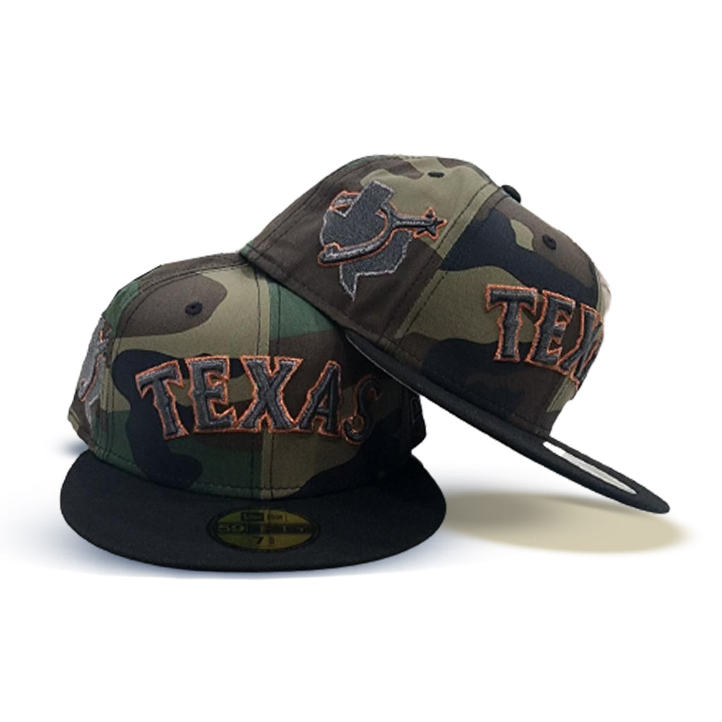 Woodland Camo Texas Rangers Black Visor Gray Bottom State Map Side