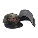 Woodland Camo Texas Rangers Black Visor Gray Bottom State Map Side Patch New Era 59Fifty Fitted