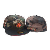 Camo Trucker New York Knicks Black Visor Orange Bottom EST 1946 Side Patch New Era 59Fifty Fitted