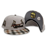 Stone St. Louis Cardinals Tan/Brown Plaid Visor Gray Bottom Busch Stadium Side Patch New Era 59Fifty Fitted