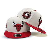 Off White Chicago Bulls Red Visor Gray Bottom 6X Champs Side Patch New Era 9Fifty Snapback