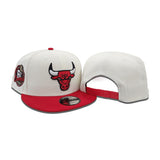 Off White Chicago Bulls Red Visor Gray Bottom 6X Champs Side Patch New Era 9Fifty Snapback