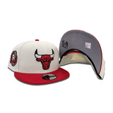 Off White Chicago Bulls Red Visor Gray Bottom 6X Champs Side Patch New Era 9Fifty Snapback