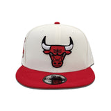 Off White Chicago Bulls Red Visor Gray Bottom 6X Champs Side Patch New Era 9Fifty Snapback