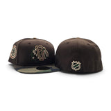 Brown Chicago Blackhawks Woodland Camo Visor Gray Bottom 42nd All Star Game Side Patch New Era 59Fifty Fitted
