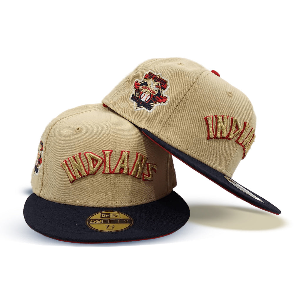 Vegas Gold Cleveland Indians Navy Blue Visor Red Bottom 100 Seasons Side Patch 59FIFTY Fitted 75⁄8