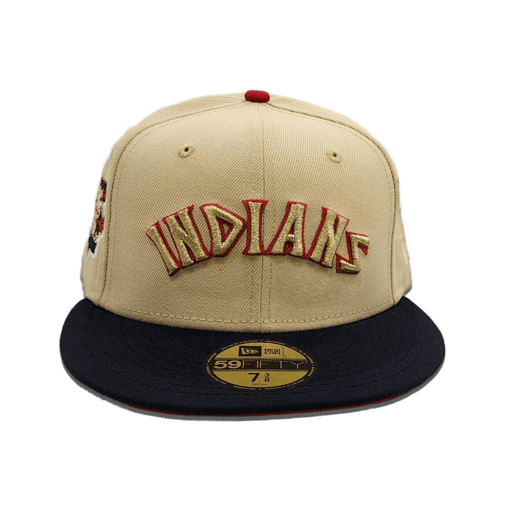 Vegas Gold Cleveland Indians Navy Blue Visor Red Bottom 100 Seasons Side Patch 59FIFTY Fitted 75⁄8