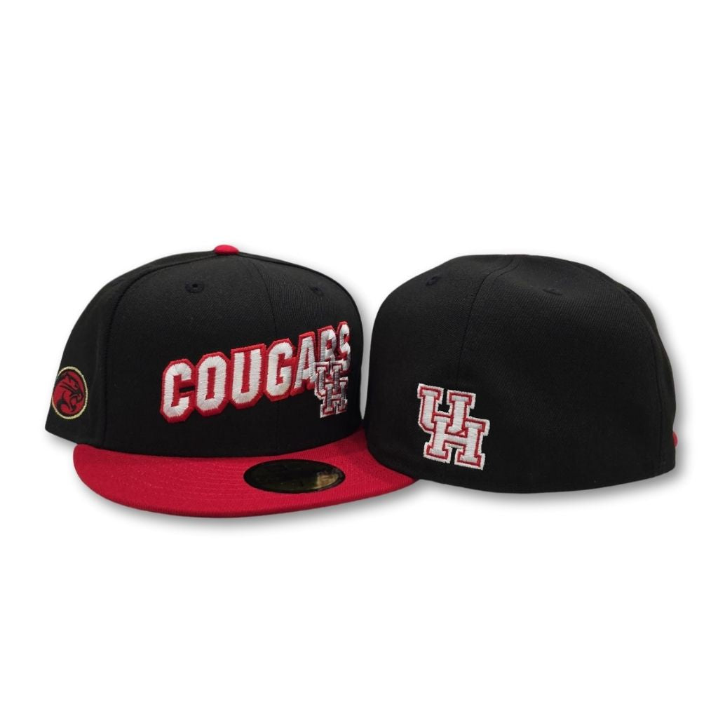 Black University Of Houston Cougars Red Visor Gray Bottom Cougars Side Patch New Era 59Fifty Fitted