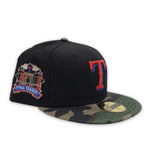 Black Texas Rangers Camo Visor Gray Bottom Final Season Side Patch New Era 59Fifty Fitted