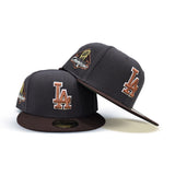 Dark Gray Los Angeles Dodgers Brown Visor Green Bottom 2024 World Series Champions Side Patch New Era 59Fifty Fitted