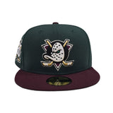 Dark Green Anaheim Mighty Ducks Maroon Visor Gray Bottom 30th Anniversary Side Patch New Era 59Fifty Fitted