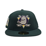 Dark Green Anaheim Mighty Ducks Gray Bottom 1993-1994 Inaugural Season Side Patch New Era 59Fifty Fitted