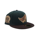 Dark Green Los Angeles Angels Brown Visor Gray Bottom 50th Anniversary Side Patch New Era 59Fifty Fitted