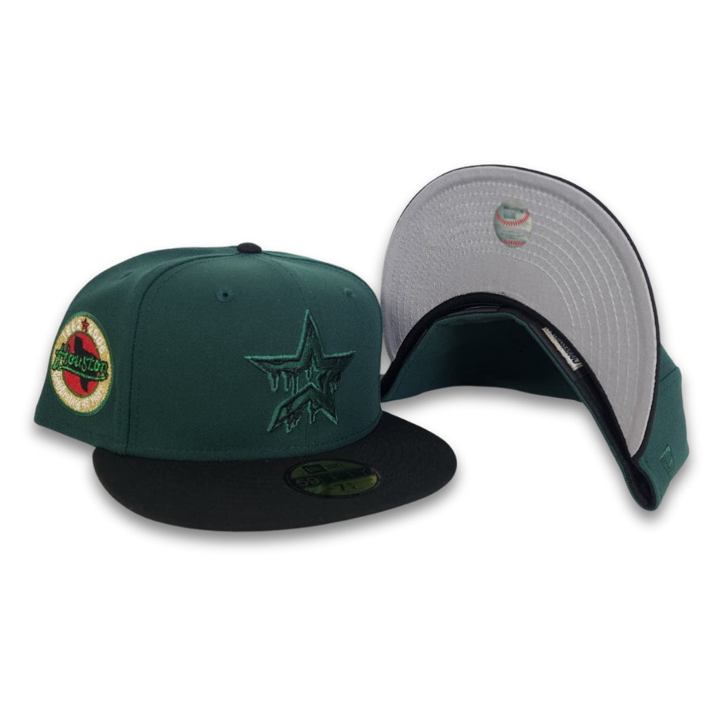 Dark Green Houston Astros Black Visor Drip Logo Gray Bottom Celebrating 45 Years Side Patch New Era 59Fifty Fitted