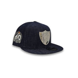 Navy Blue Denim Las Vegas Raiders 60th Anniversary New Era Metal Badge 9Fifty Snapback