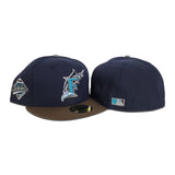 Navy Blue Florida Marlins Brown Visor Gray Bottom 1997 World Series Side Patch New Era 59Fifty Fitted Hat