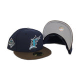 Navy Blue Florida Marlins Brown Visor Gray Bottom 1997 World Series Side Patch New Era 59Fifty Fitted Hat